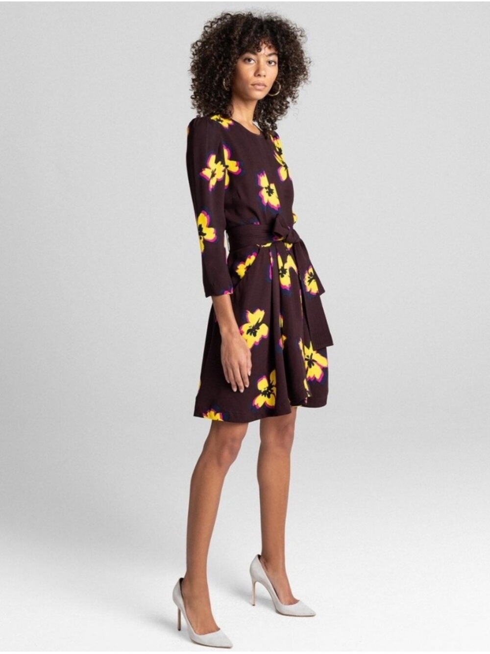 A.L.C. Stella Silk Floral Print Mini Dress brown pink yellow size 0
